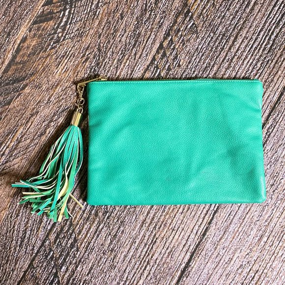 Merona Teal Faux Leather Clutch Wallet with Tassel Detail - Picture 1 of 5